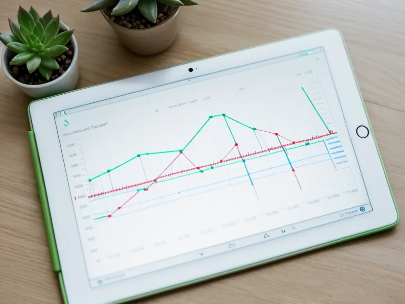 Tablet showing a stable network speed test result on a clean white desk.