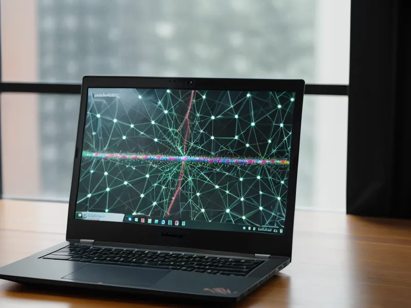 Laptop screen displaying a network speed test with low jitter and symmetrical speeds.