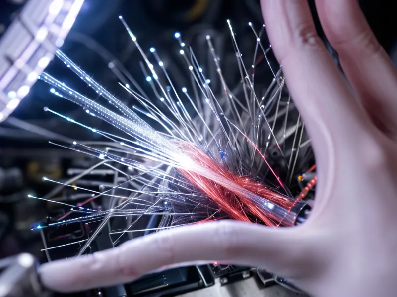 Technician cleaving a fiber optic cable during a home internet installation.