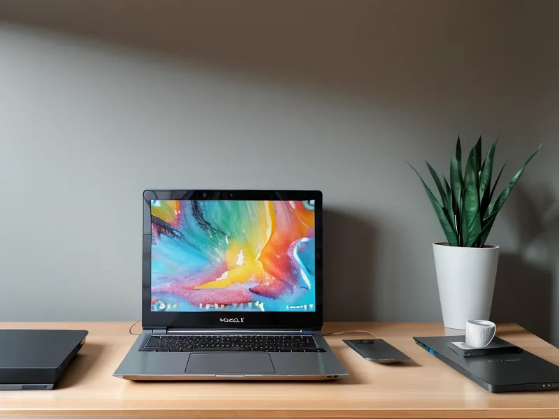A laptop screen displaying a fast internet speed test result in a home office.
