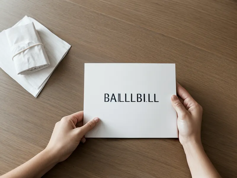 A hand holding a clear and simple internet service bill on a desk.