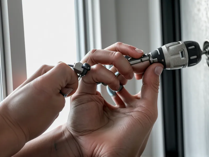 A technician drilling a hole in a wall for a new fiber optic line.