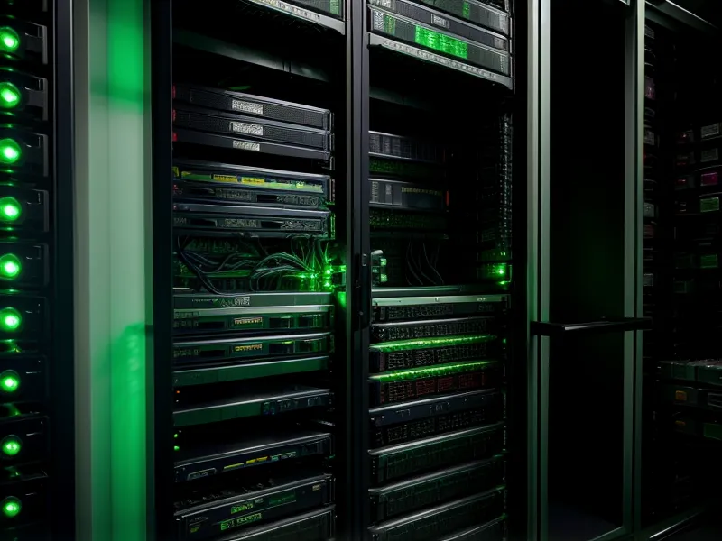 Close-up of green activity lights blinking on a home server rack