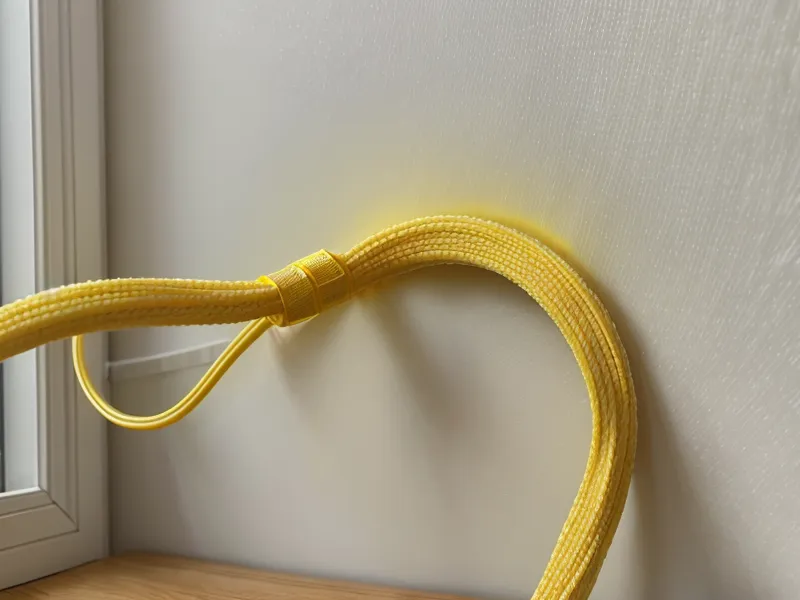Close-up of a yellow fiber optic cable connecting to an optical network terminal.