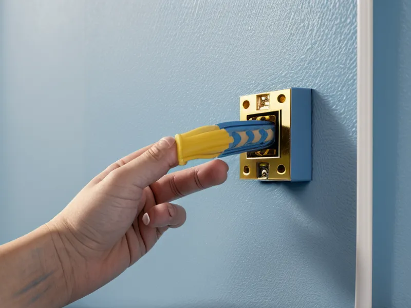 A person plugging a high-quality ethernet cable into a wall for better internet stability.